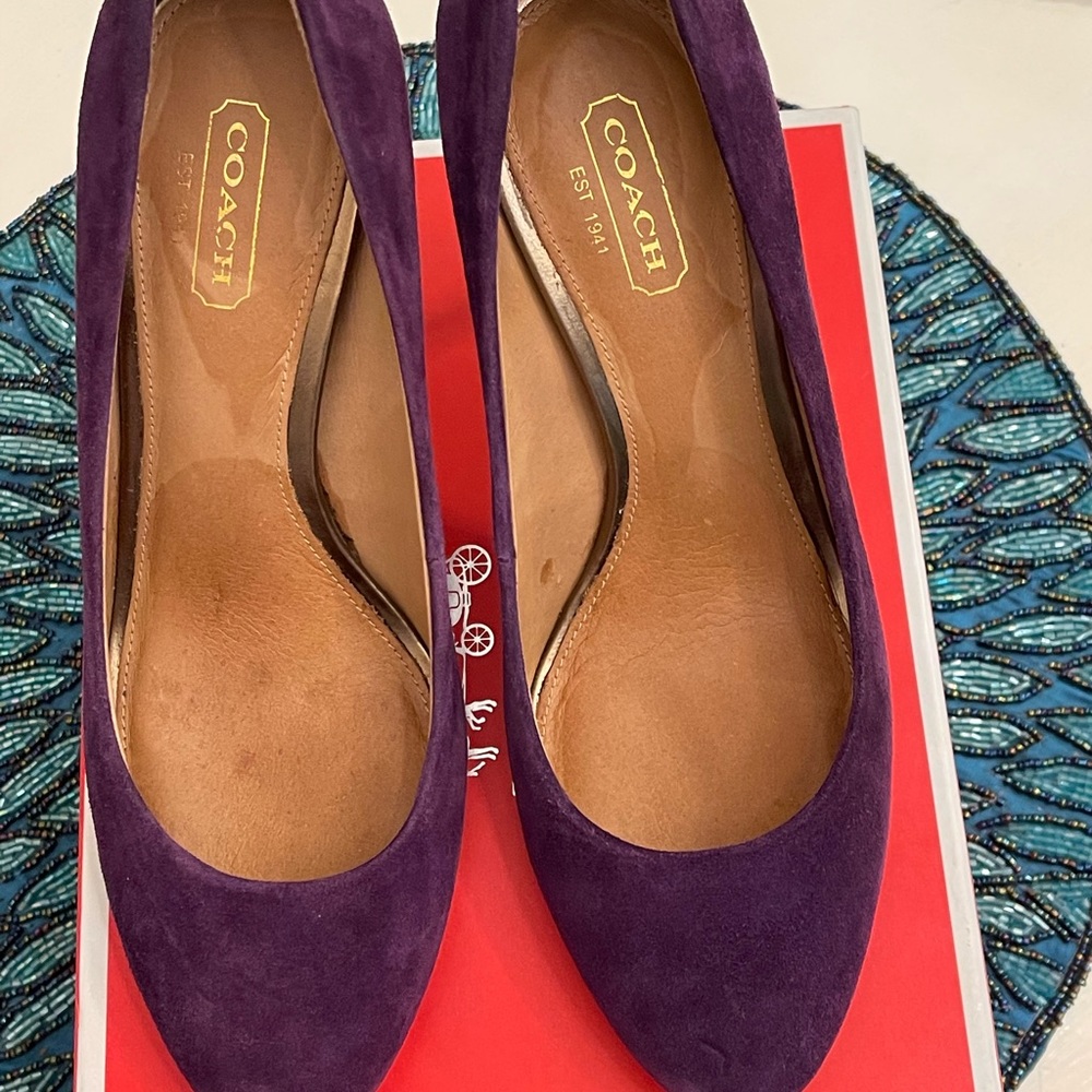 Coach Purple suede pumps size 6, 3” high heals